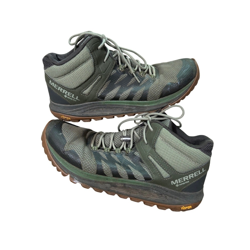 Merrell Mid GORE-TEX Mens Hiking Boots Shoes Green Vibram Size 10.5 *READ